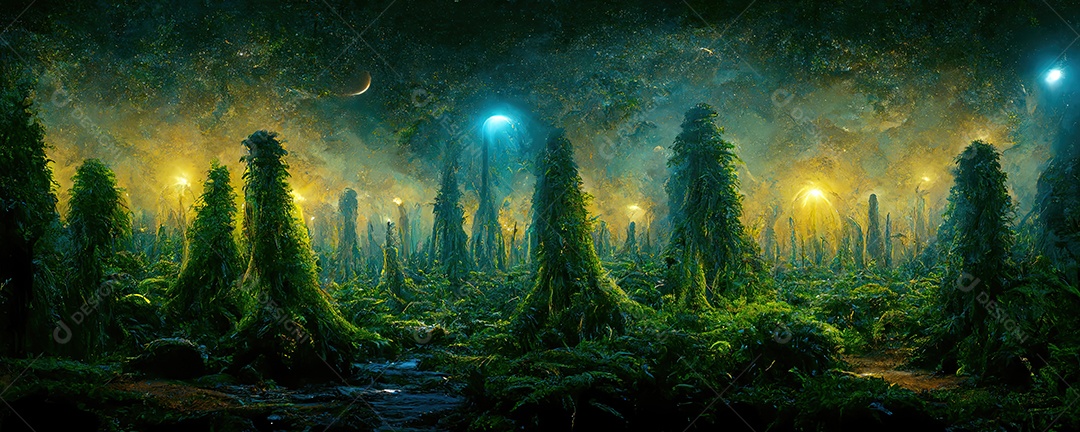 ilustração de uma floresta alienígena