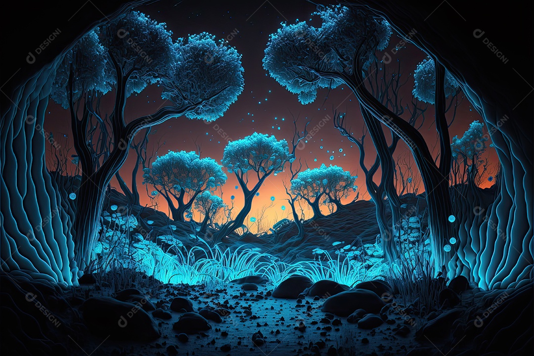 ilustração de uma floresta alienígena