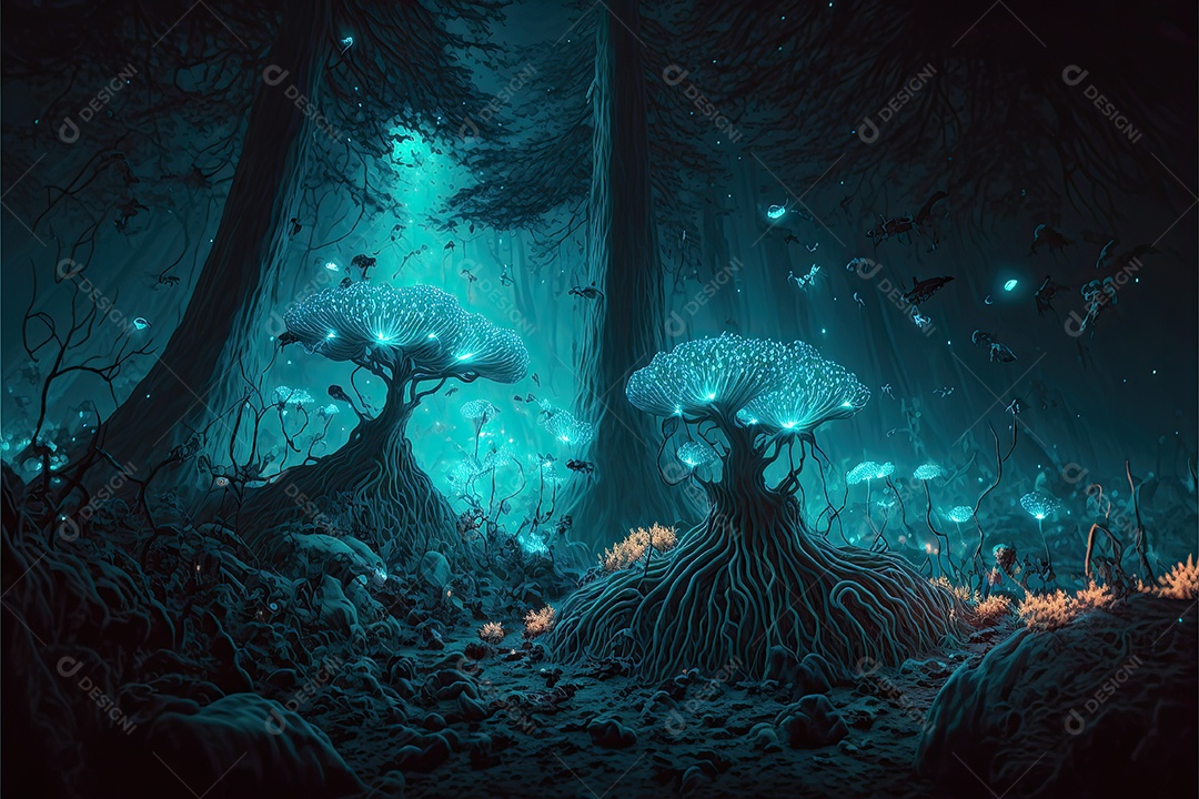 illustration of an alien forest