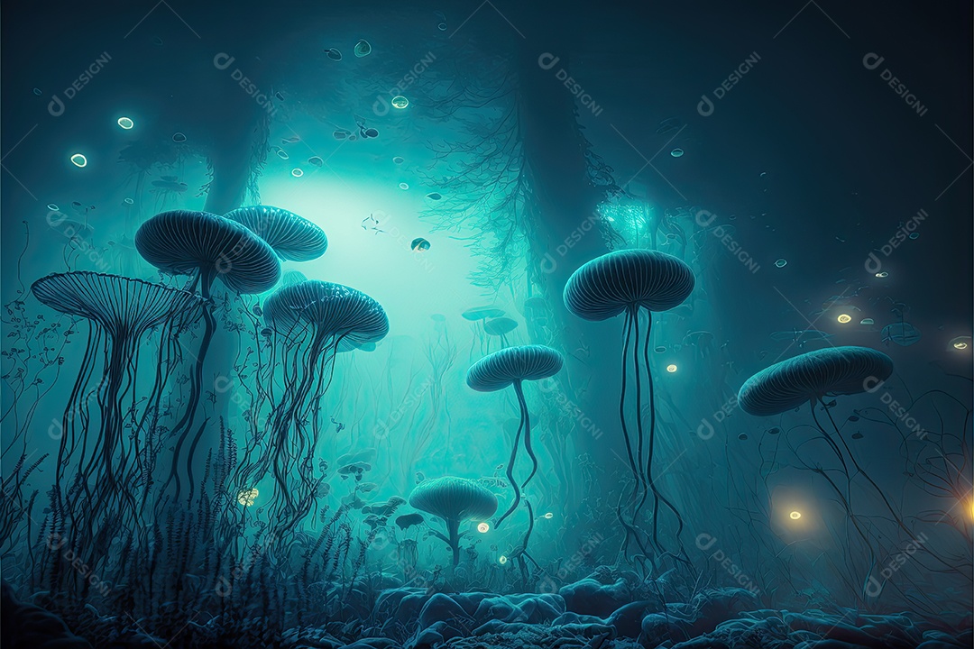 ilustração de uma floresta alienígena