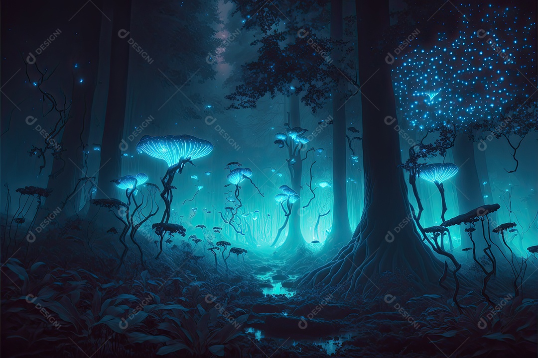 ilustração de uma floresta alienígena