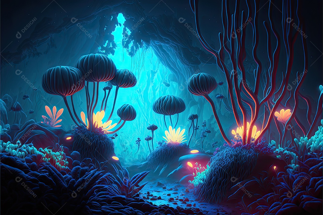 ilustração de uma floresta alienígena