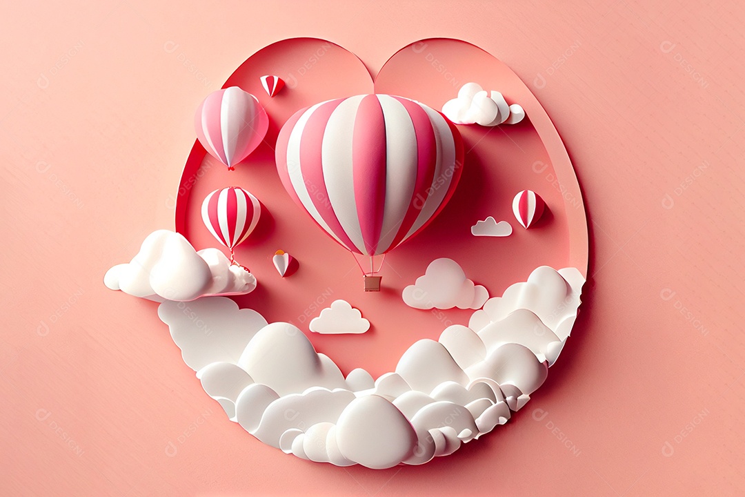 Amor, dia dos namorados. 12 de junho. Estilo de corte de papel 3D arte gerada