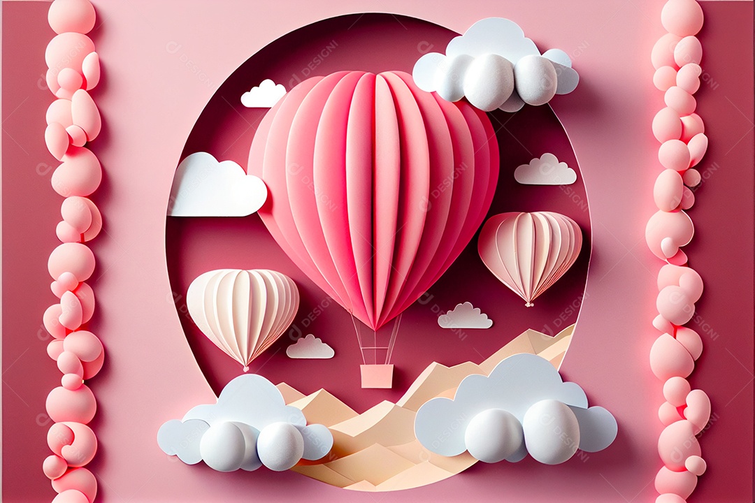 Amor, dia dos namorados. 12 de junho. Estilo de corte de papel 3D arte gerada