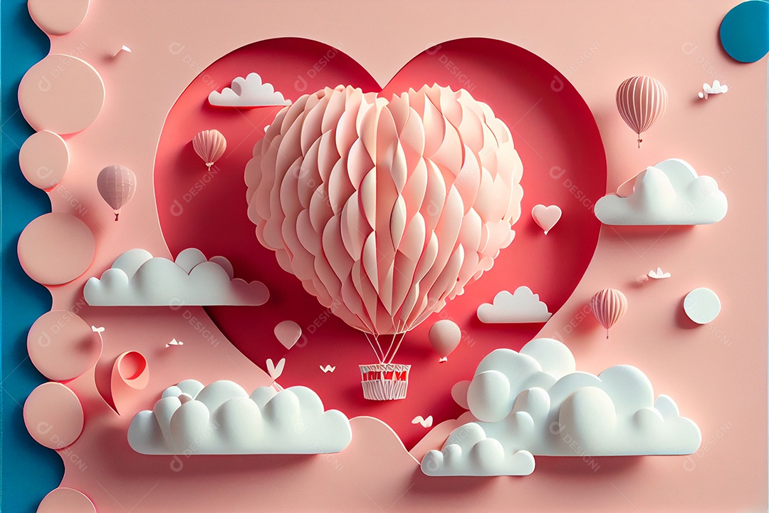 Amor, dia dos namorados. 12 de junho. Estilo de corte de papel 3D arte gerada