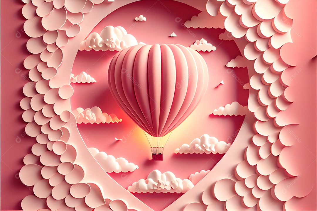 Amor, dia dos namorados. 12 de junho. Estilo de corte de papel 3D arte gerada