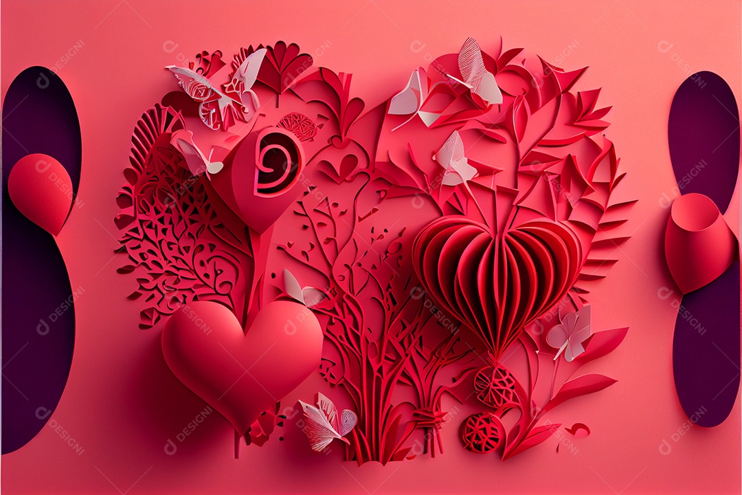 Amor, dia dos namorados. 12 de junho. Estilo de corte de papel 3D arte gerada por ai