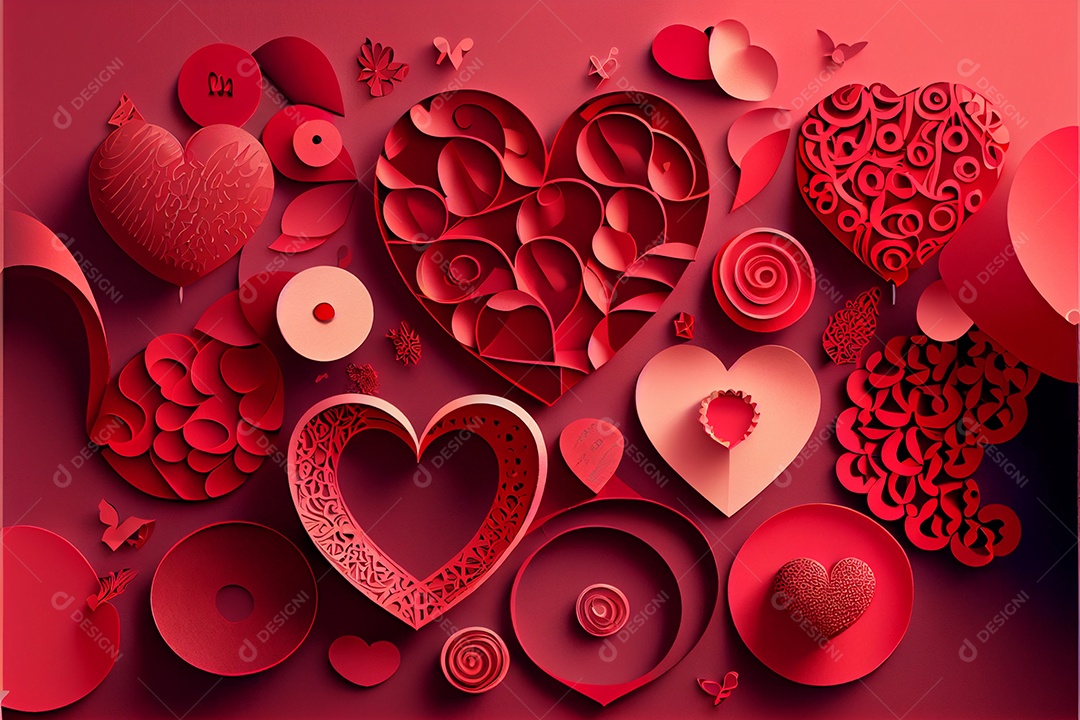 Amor, dia dos namorados. 12 de junho. Estilo de corte de papel 3D arte gerada por ai