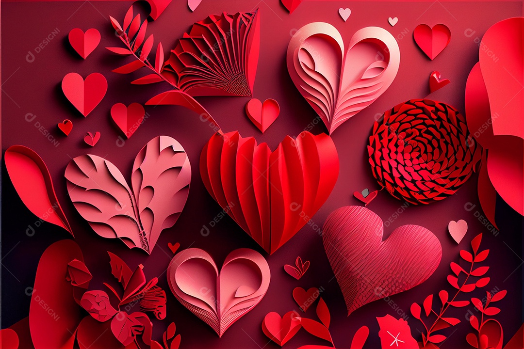 Amor, dia dos namorados. 12 de junho. Estilo de corte de papel 3D arte gerada por ai