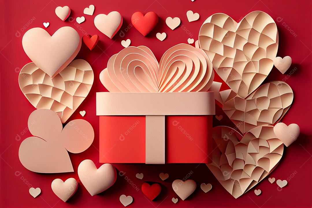 Amor, dia dos namorados. 12 de junho. Estilo de corte de papel 3D arte gerada por ai