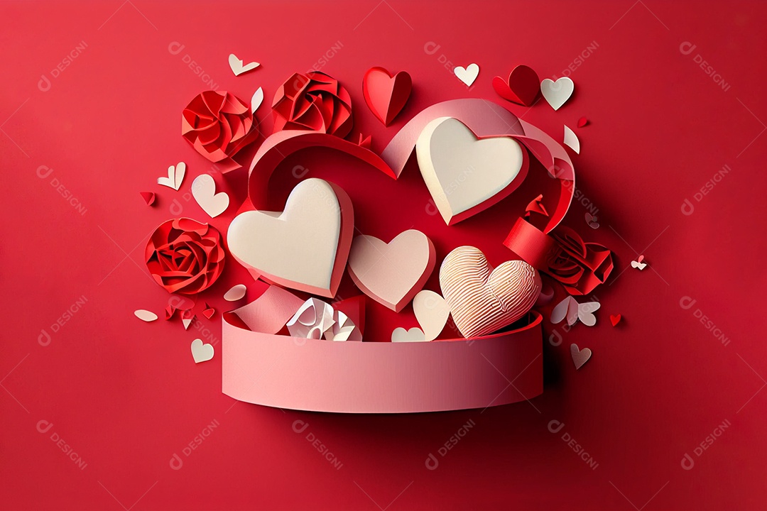 Amor, dia dos namorados. 12 de junho. Estilo de corte de papel 3D arte gerada por ai