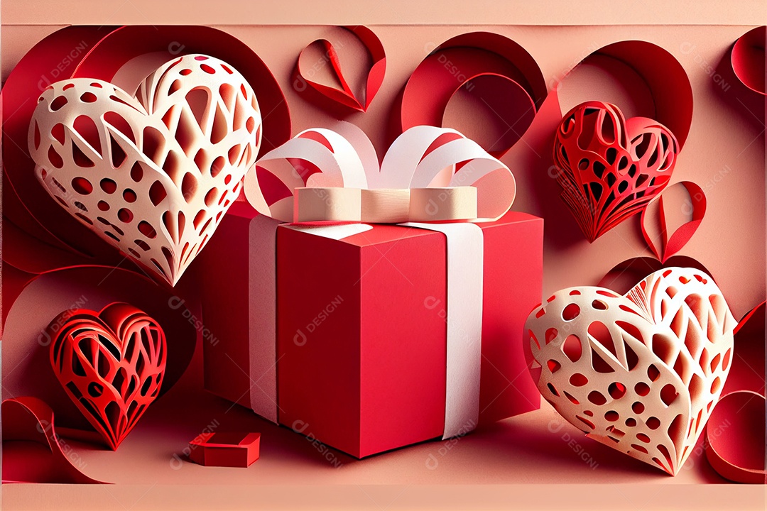 Love, Valentine's Day. June 12. 3D paper cut style art generated by ai