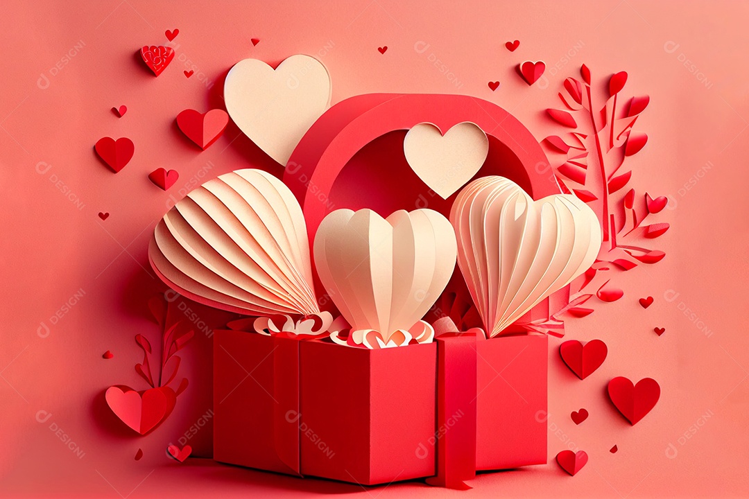 Amor, dia dos namorados. 12 de junho. Estilo de corte de papel 3D arte gerada por ai