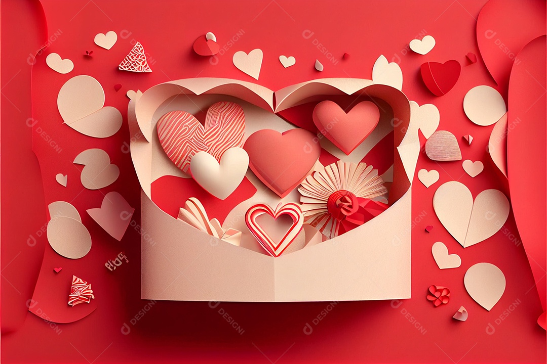 Amor, dia dos namorados. 12 de junho. Estilo de corte de papel 3D arte gerada por ai