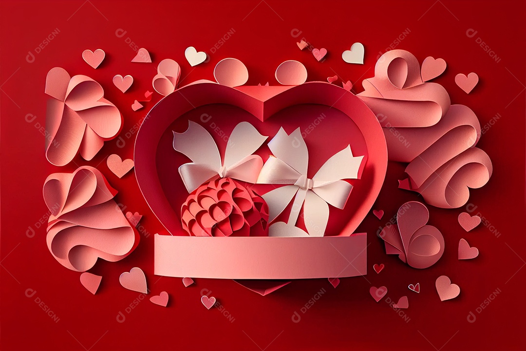 Amor, dia dos namorados. 12 de junho. Estilo de corte de papel 3D arte gerada por ai