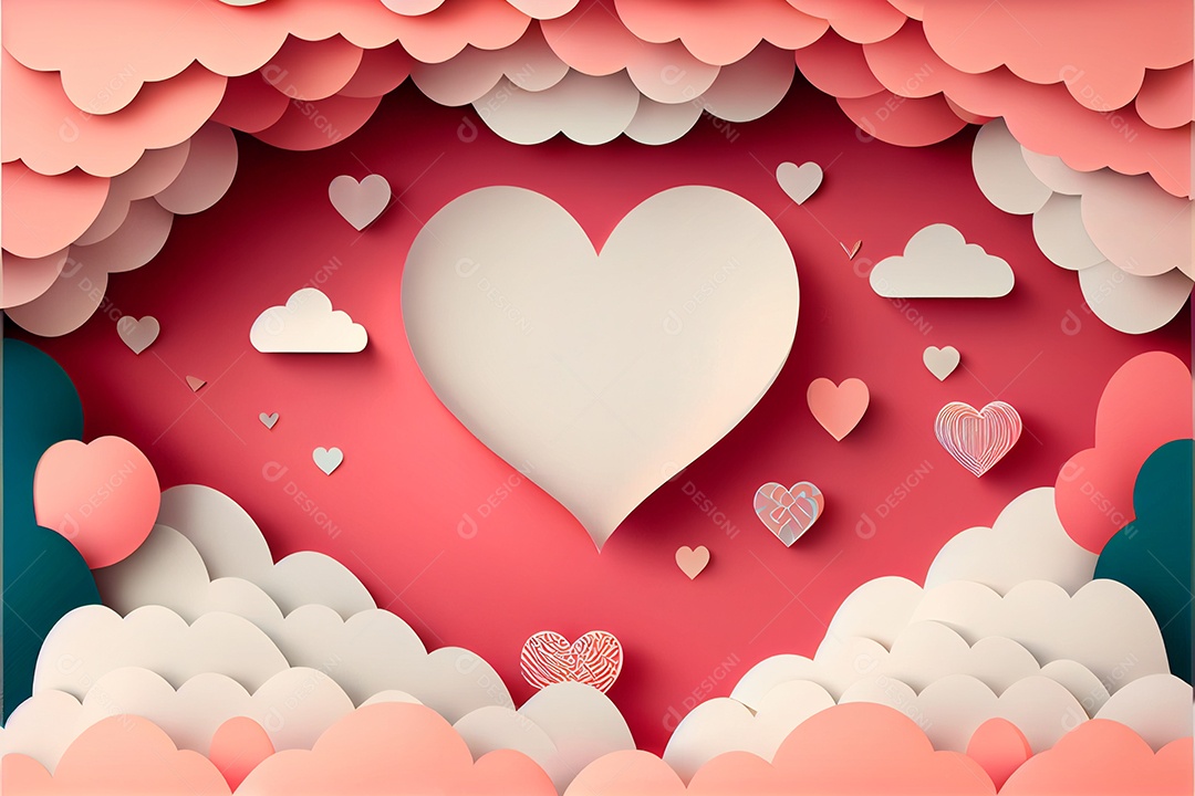 Amor, dia dos namorados. 12 de junho. Estilo de corte de papel 3D arte gerada por ai