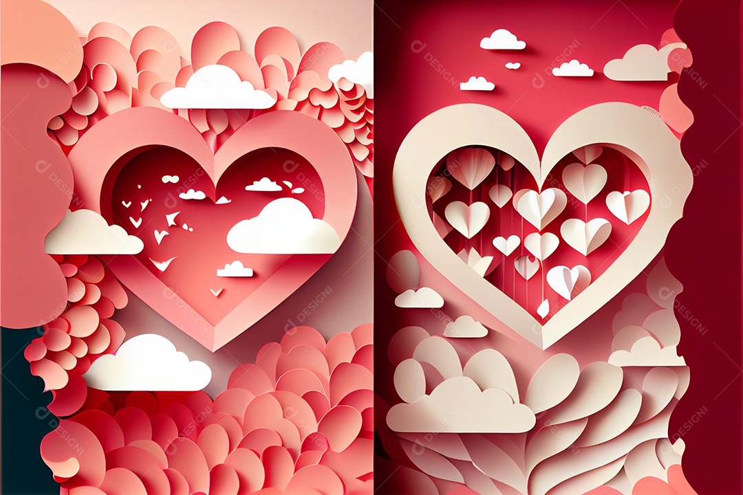 Amor, dia dos namorados. 12 de junho. Estilo de corte de papel 3D arte gerada