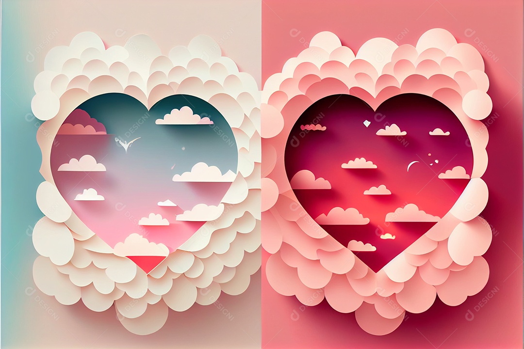 Amor, dia dos namorados. 12 de junho. Estilo de corte de papel 3D arte gerada