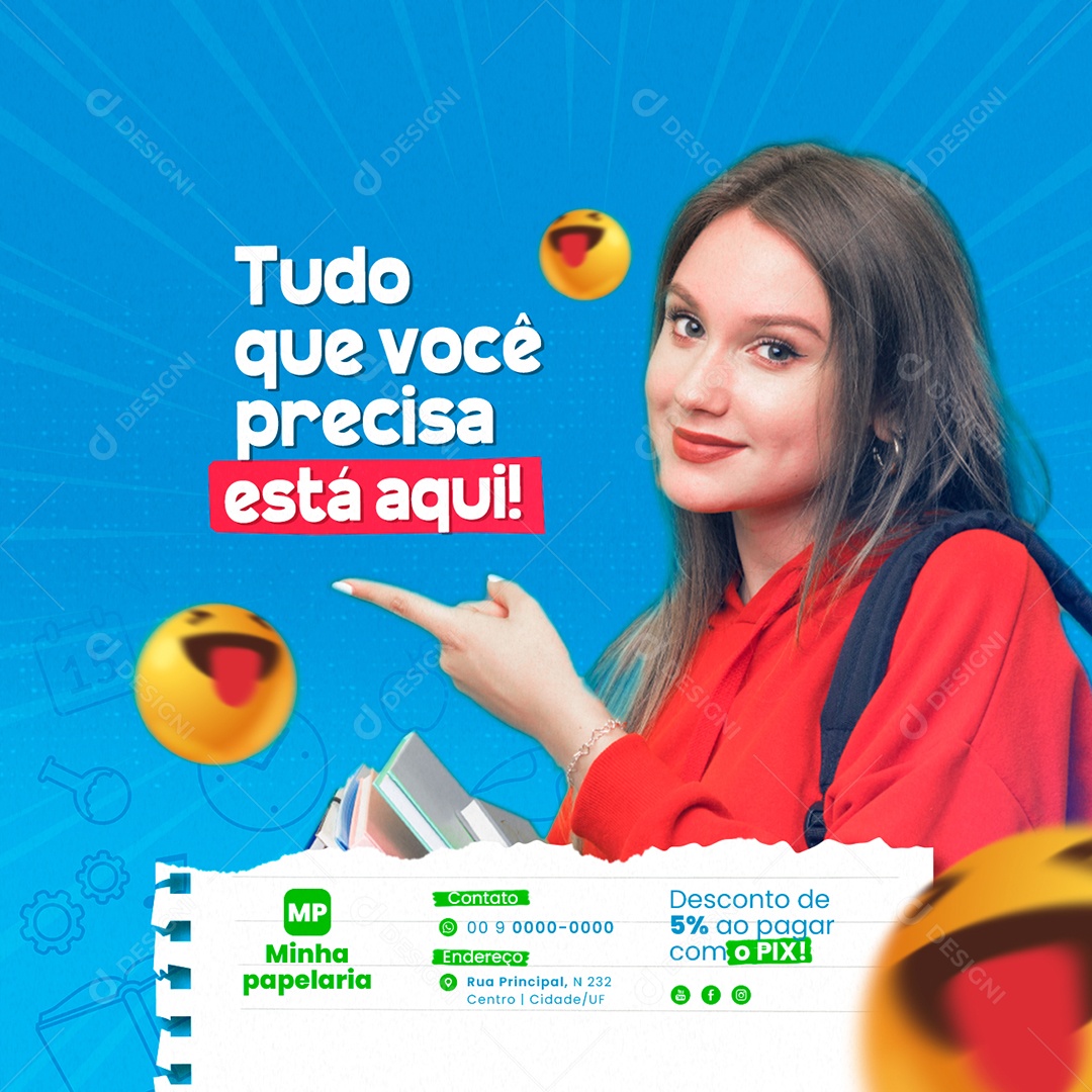 Campanha Publicitária Volta às Aulas Tudo que Você Precisa Está Aqui Social Media PSD Editável