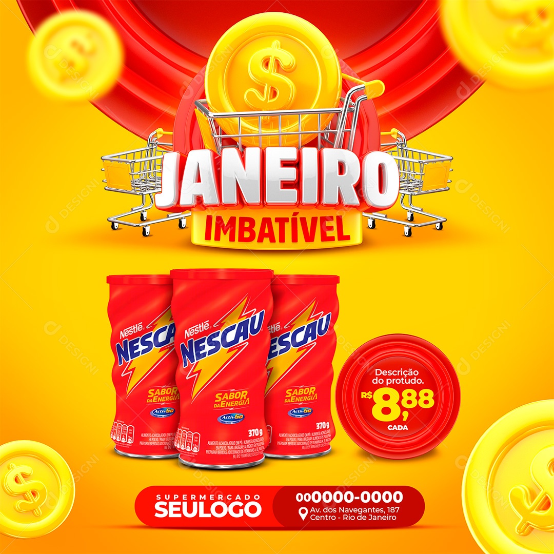 Post Janeiro Imbatível Achocolatado Nescau Social Media PSD Editável