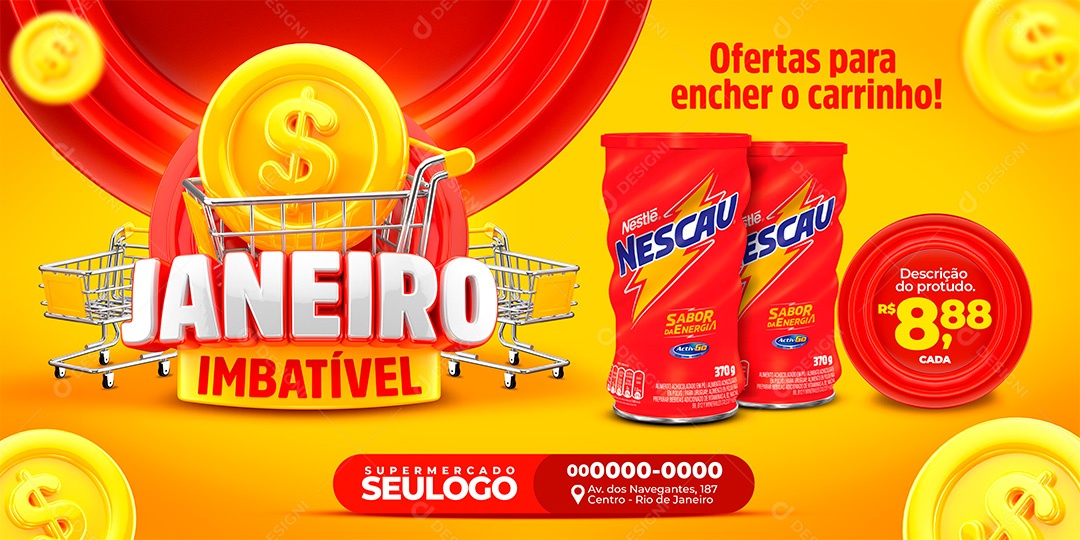 Banner Janeiro Imbatível Achocolatado Nescau Social Media PSD Editável