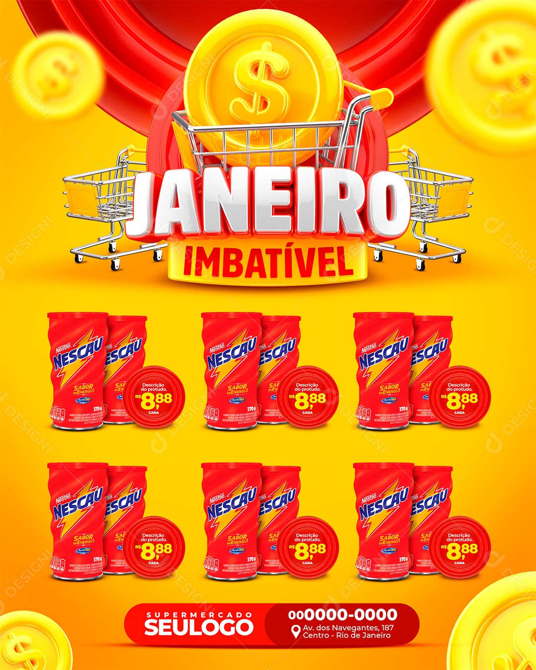 Encarte Janeiro Imbatível Achocolatado NescauSocial Media PSD Editável