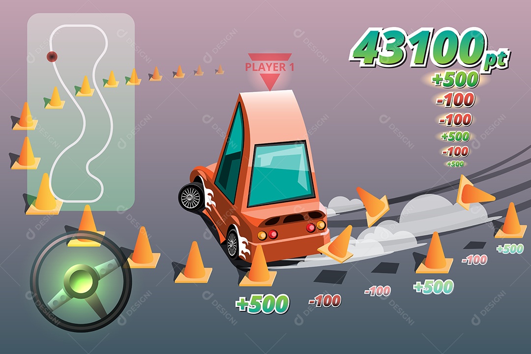 Jogo de Carros de Corrida Estilo 3D Vetores EPS Editável