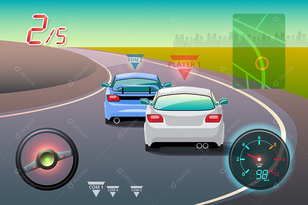 Jogo de Carros de Corrida Estilo 3D Vetores EPS Editável