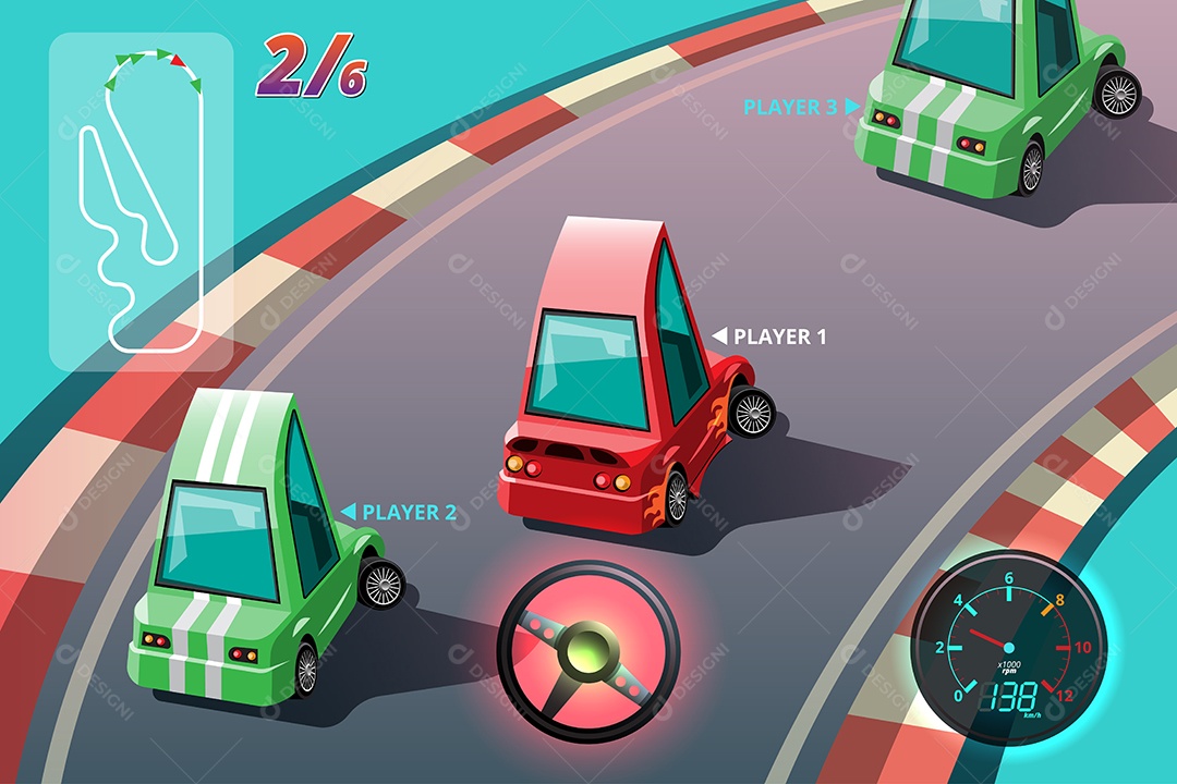 Jogo de Carros de Corrida Estilo 3D Vetores EPS Editável