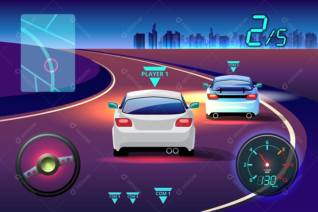 Jogo de Carros de Corrida Estilo 3D Vetores EPS Editável