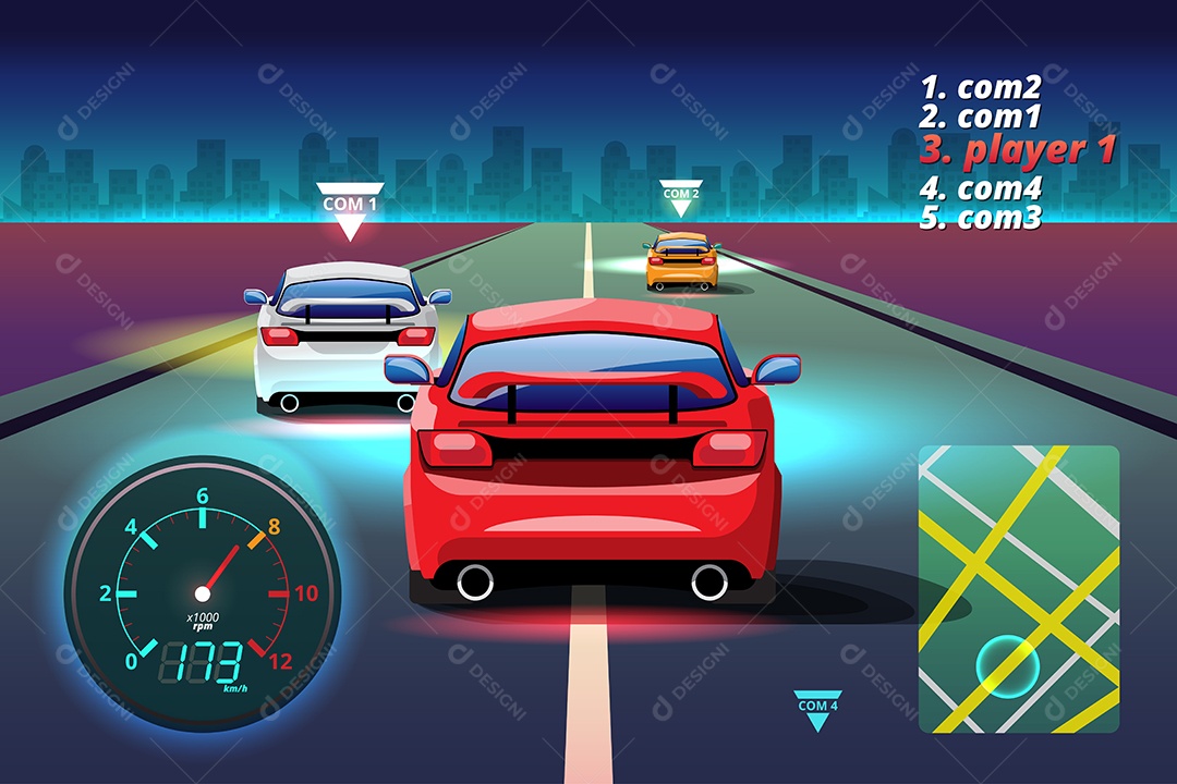 Jogo de Carros de Corrida Estilo 3D Vetores EPS Editável
