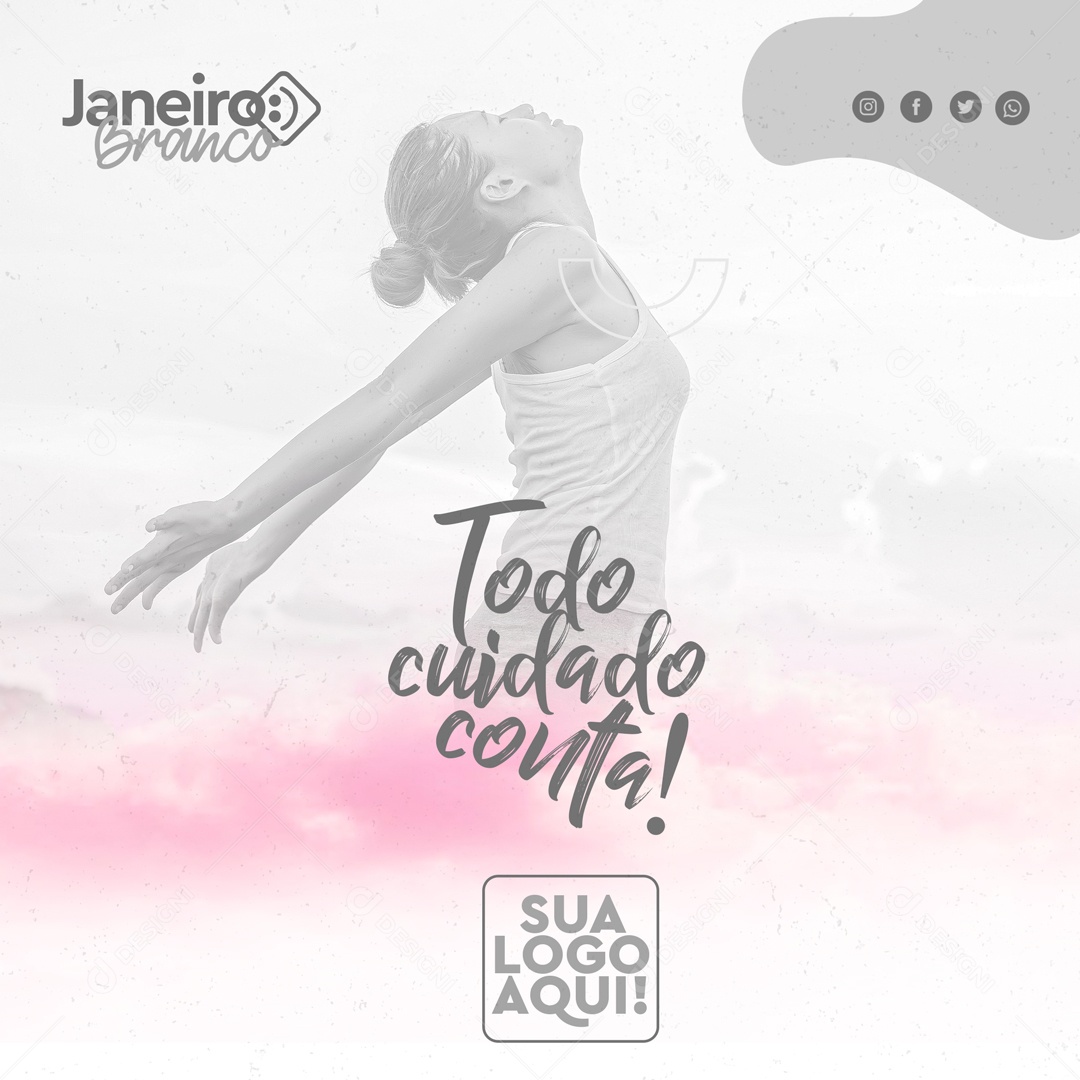 Janeiro Branco Todo Cuidado Conta Social Media PSD Editável