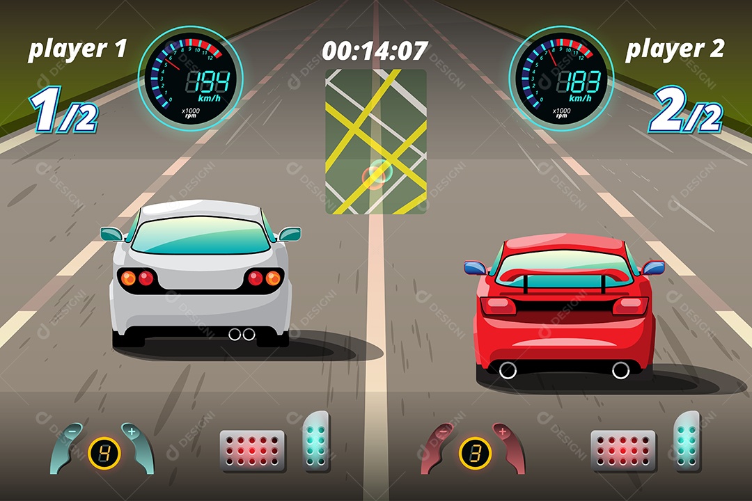 Jogo de Carros de Corrida Estilo 3D Vetores EPS Editável