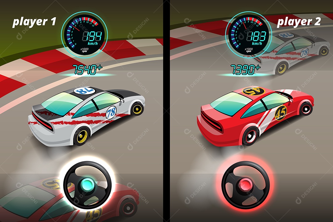 Jogo de Carros de Corrida Estilo 3D Vetores EPS Editável