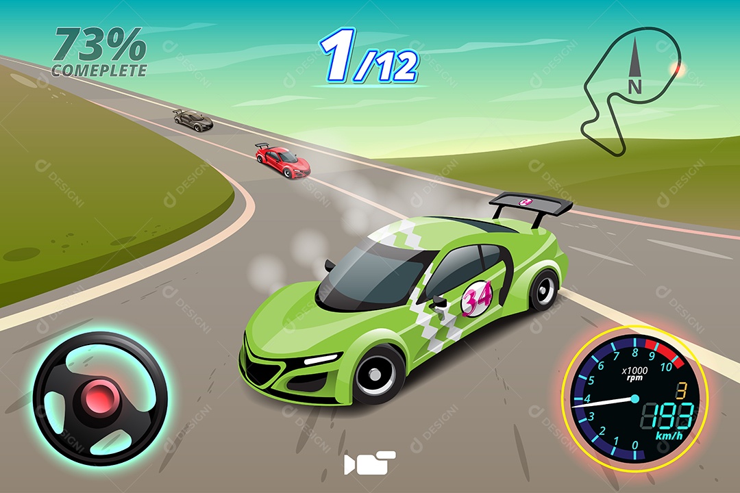 Jogo de Carros de Corrida Estilo 3D Vetores EPS Editável