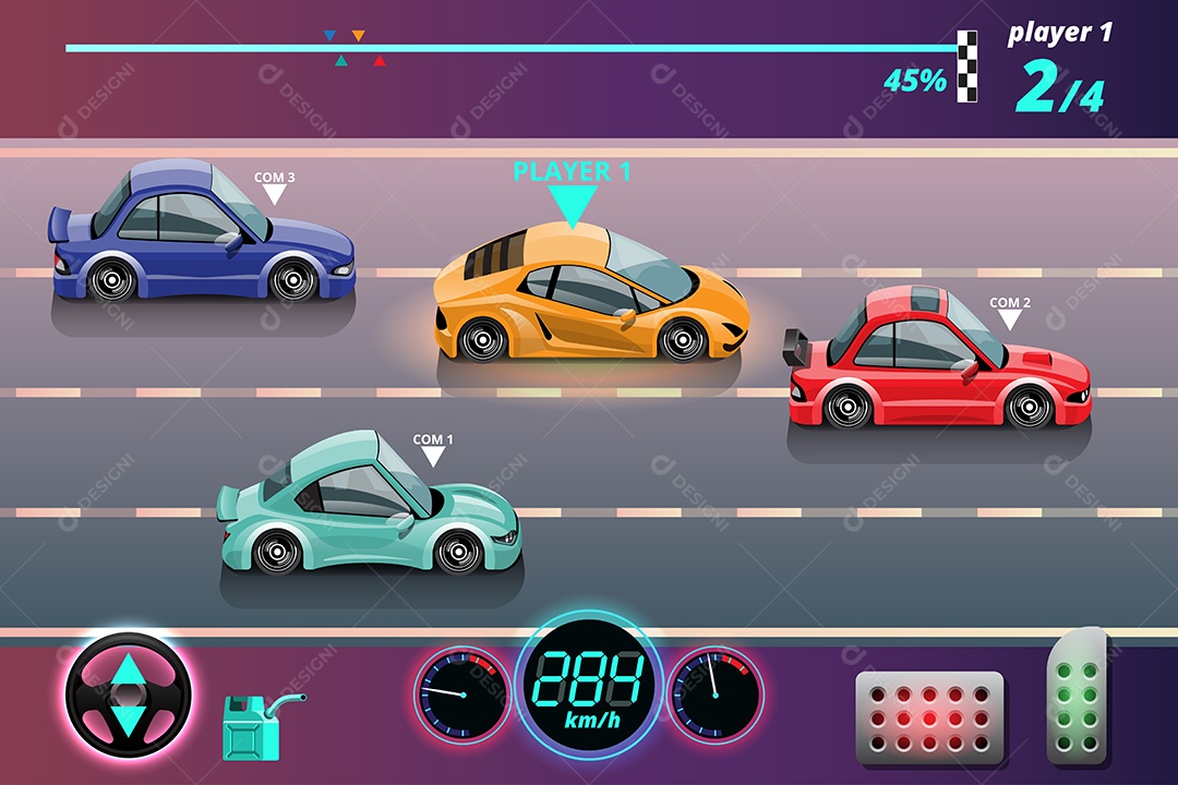 Jogo de Carros de Corrida Estilo 3D Vetores EPS Editável