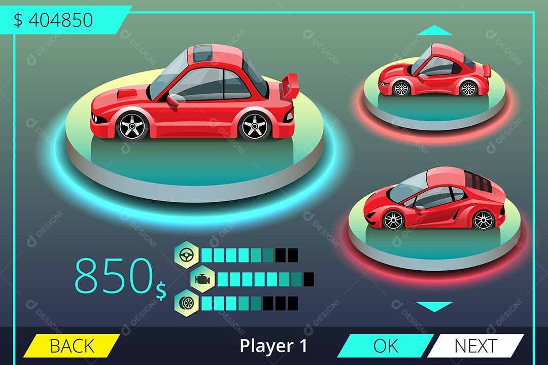 Jogo de Carros de Corrida Estilo 3D Vetores EPS Editável
