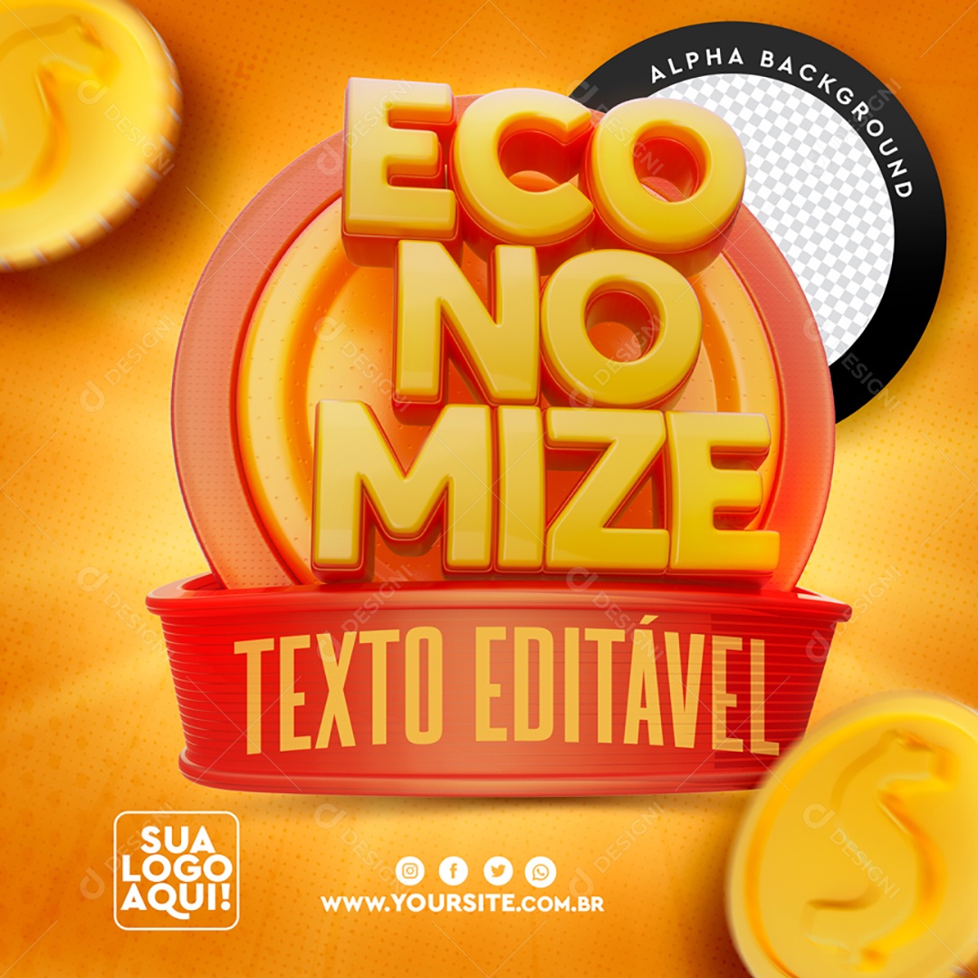 Selo 3D Para Composição Economize PSD
