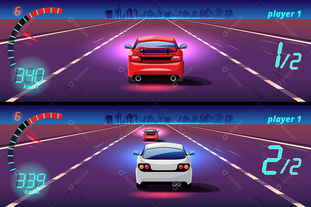 Jogo de Carros de Corrida Estilo 3D Vetores EPS Editável