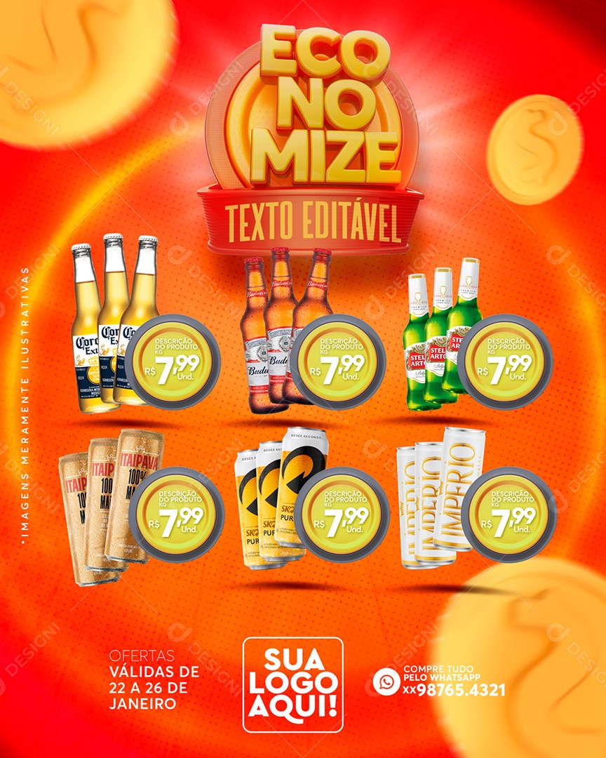 Encarte Economize Venha Conferir Social Media PSD Editável