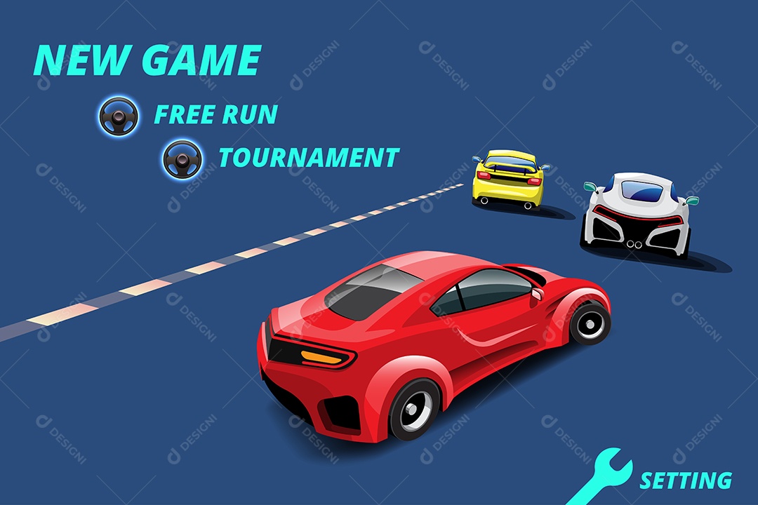 Jogo de Carros de Corrida Estilo 3D Vetores EPS Editável