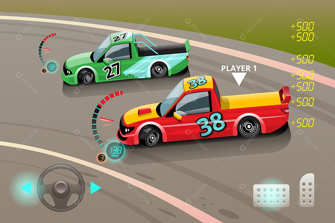 Jogo de Carros de Corrida Estilo 3D Vetores EPS Editável