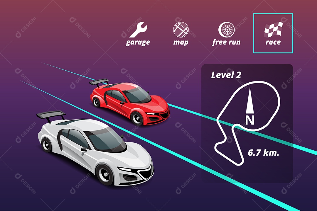 Jogo de Carros de Corrida Estilo 3D Vetores EPS Editável