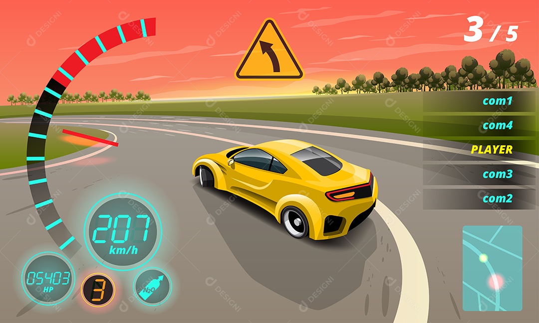 Jogo de Carros de Corrida Estilo 3D Vetores EPS Editável