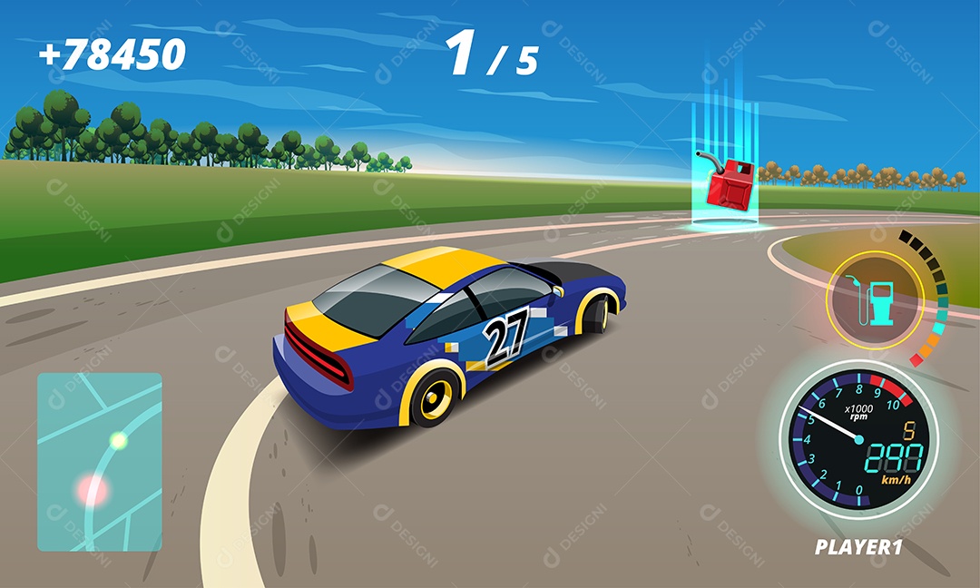 Jogo de Carros de Corrida Estilo 3D Vetores EPS Editável