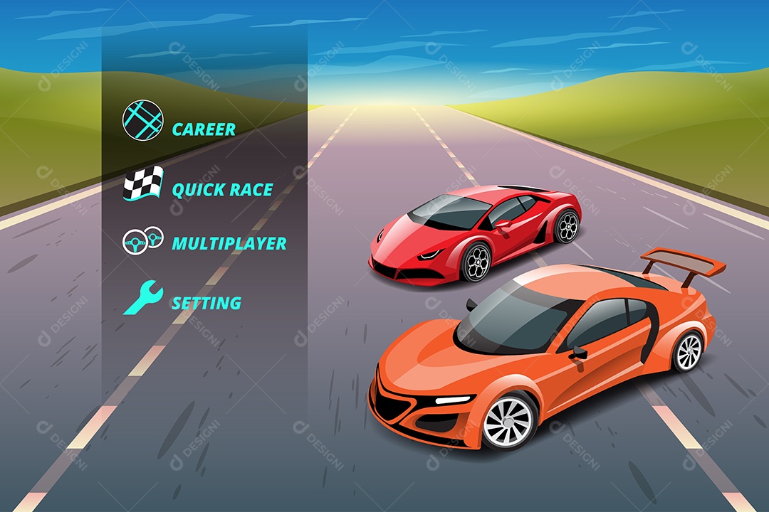 Jogo de Carros de Corrida Estilo 3D Vetores EPS Editável