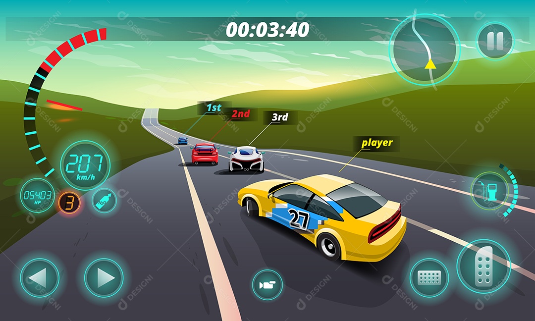 Jogo de Carros de Corrida Estilo 3D Vetores EPS Editável