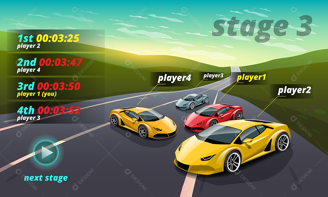 Jogo de Carros de Corrida Estilo 3D Vetores EPS Editável