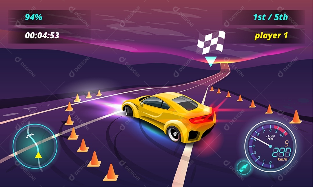 Jogo de Carros de Corrida Estilo 3D Vetores EPS Editável