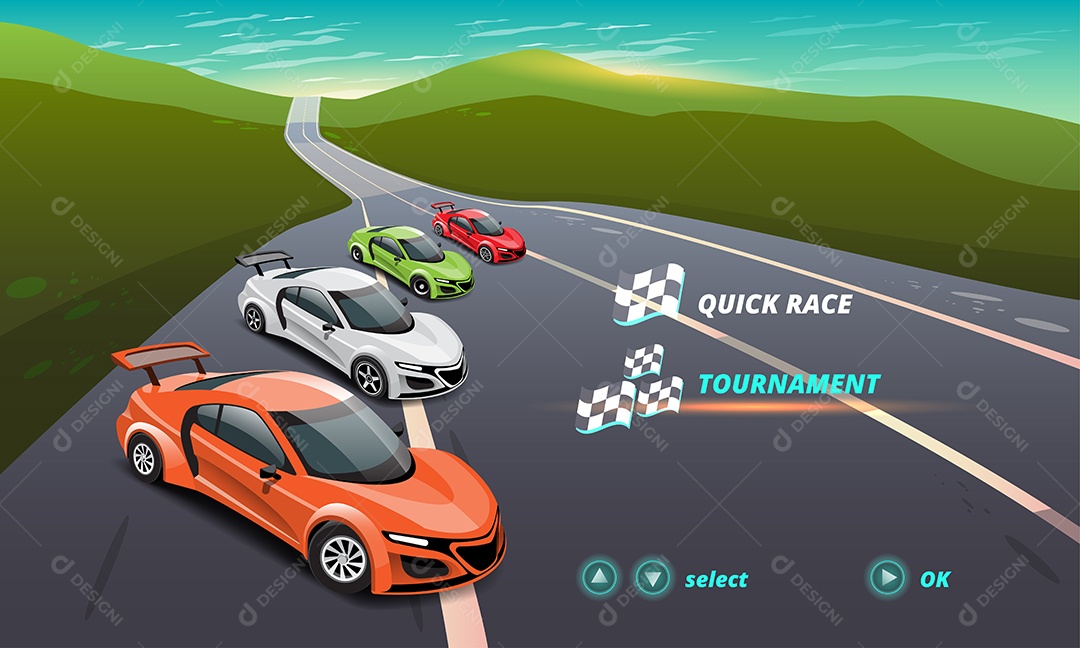 Jogo de Carros de Corrida Estilo 3D Vetores EPS Editável